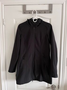 Women's Black Hooded Trench Coat - Sleek Zip-Front
